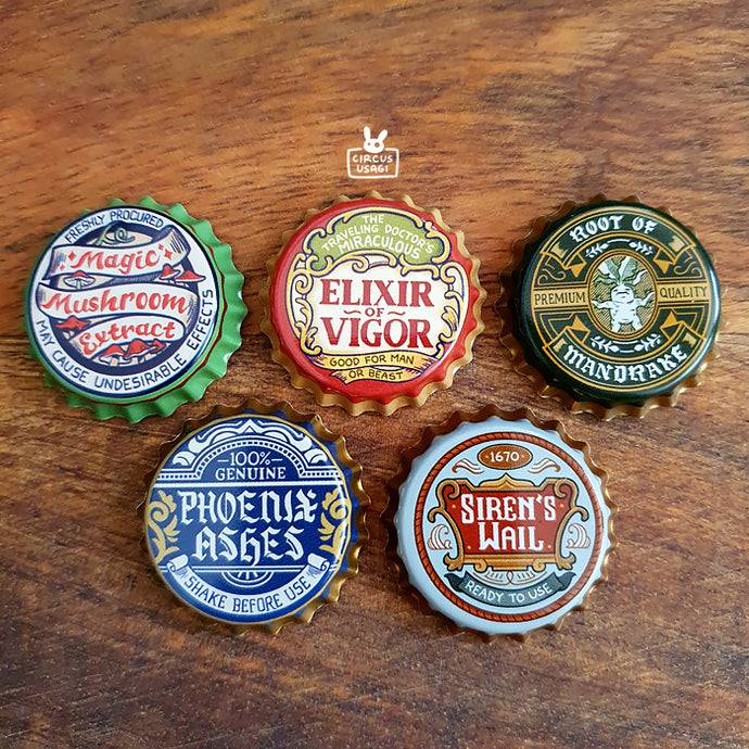 Bottle cap buttons | Alchemist's Brew