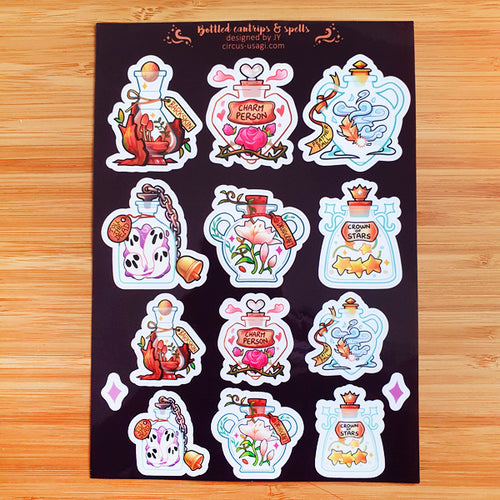 Transparent sticker sheet | Bottled cantrips and spells I and II