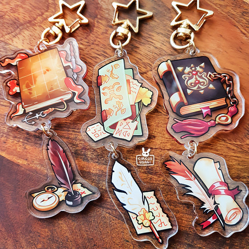 Acrylic charms | Spellbooks and quills (linked charms)