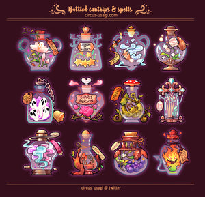 Transparent sticker sheet | Bottled cantrips and spells I and II